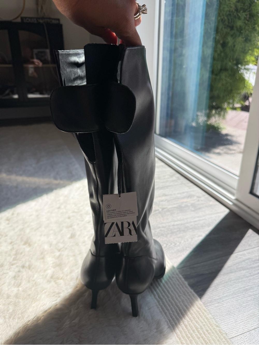 Zara Wide Shaft Leather Knee High Boots Black Size 7.5 | Never Worn (fits small) - Picture 7 of 8